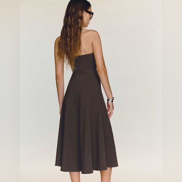 Reformation Lora Knit Strapless A-Line Midi Dress in Dark Brown *NEW* - Picture 3 of 5